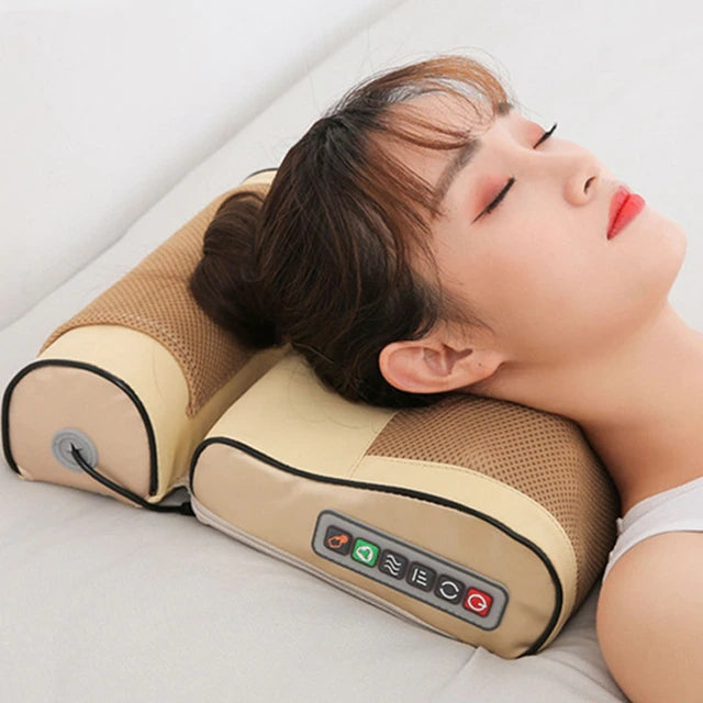 "Electric massage pillow for neck and back pain relief.